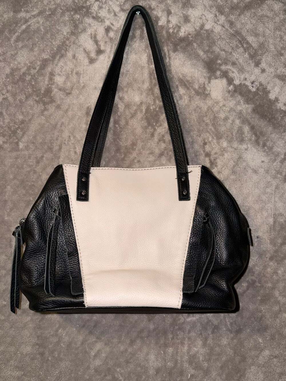 The Sak Paramount Black and White Colorblock Leather Satchel Shoulder Bag